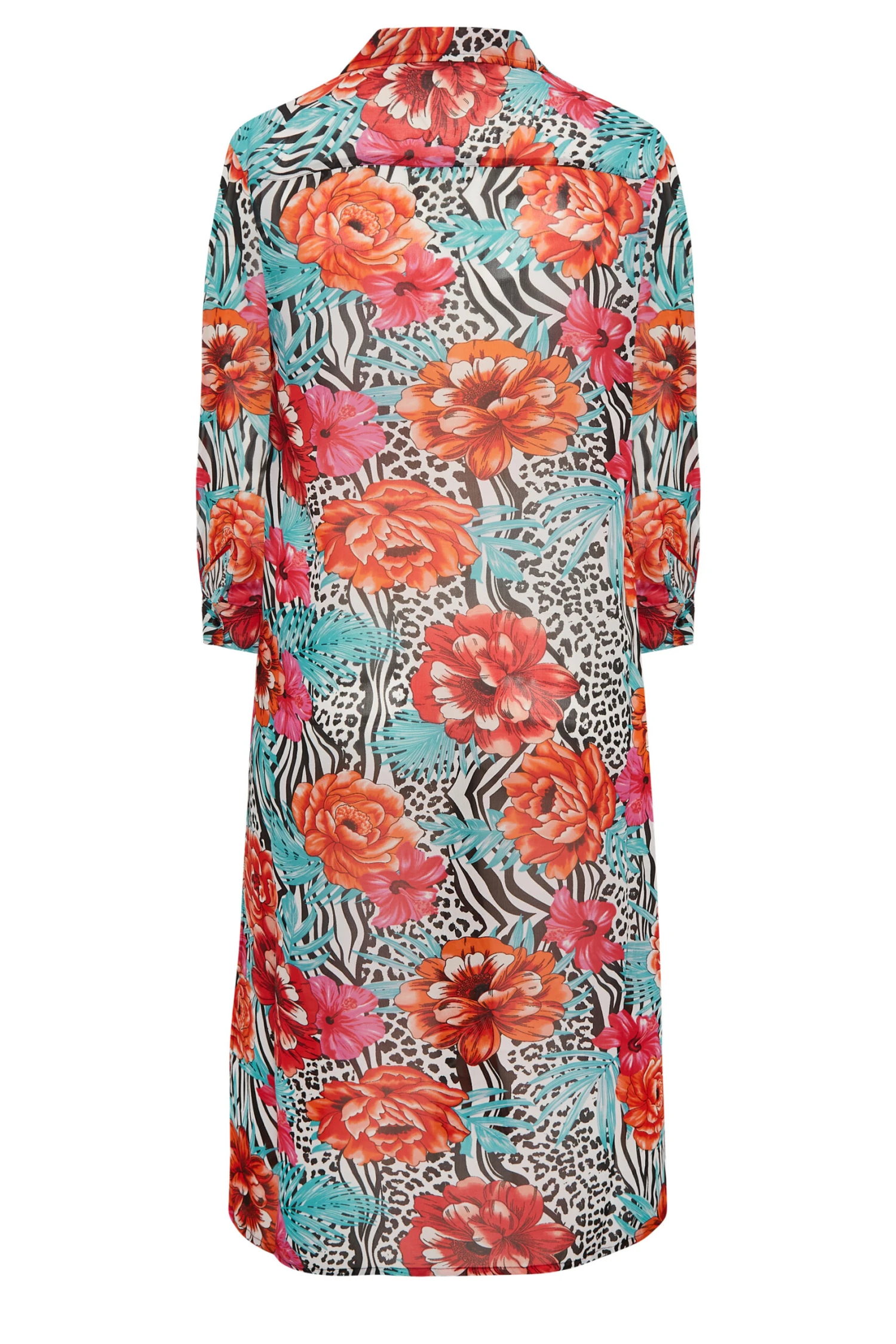 YOURS Curve Pink Floral Animal Print Longline Beach Shirt 6 YOURS Curve Pink Floral Animal Print Longline Beach Shirt - Image 6