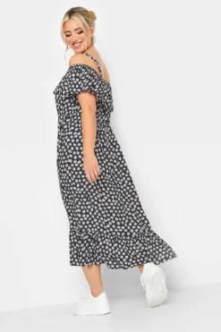 LIMITED COLLECTION Curve Navy Blue Daisy Print Cold Shoulder Dress -Outlet Stylo Wise Store 3caaf1c2 c688 4b 215642 C scaled