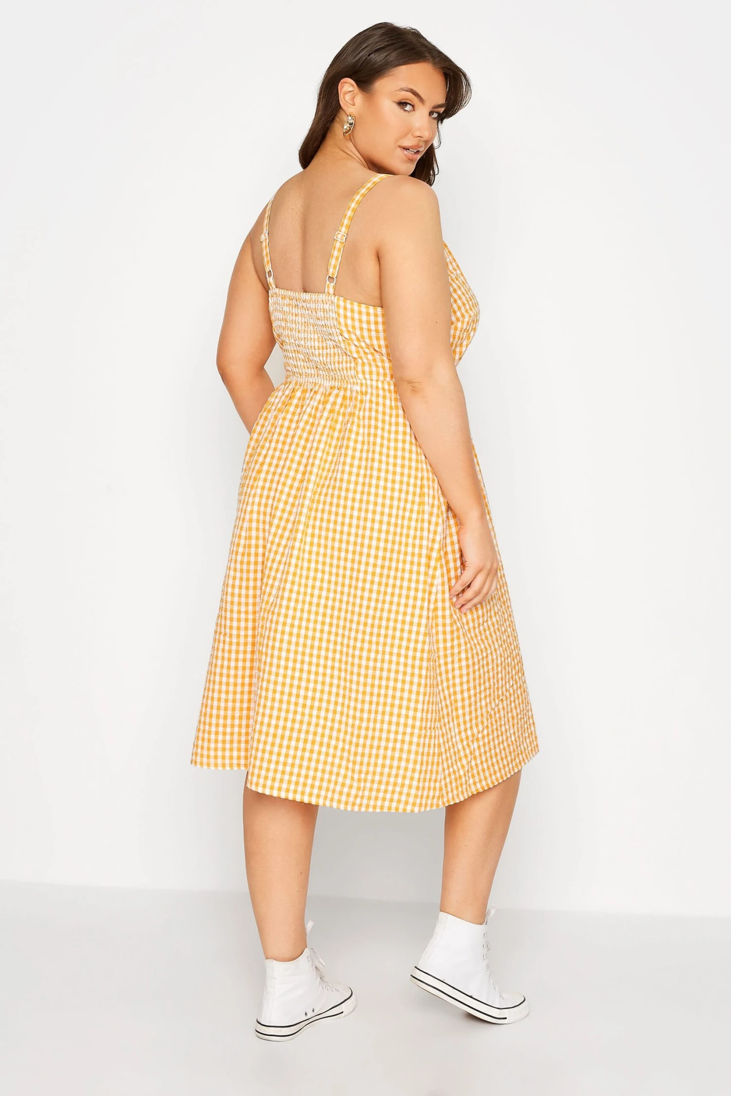 LIMITED COLLECTION Curve Orange Gingham Button Front Sundress 2 LIMITED COLLECTION Curve Orange Gingham Button Front Sundress - Image 2