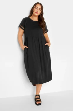 LIMITED COLLECTION Curve Black Crochet Trim T-Shirt Dress