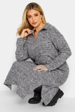 YOURS Curve Grey Marl Textured Soft Touch Open Collar Midi Dress -Outlet Stylo Wise Store 3e652dce a345 41 301517 D scaled
