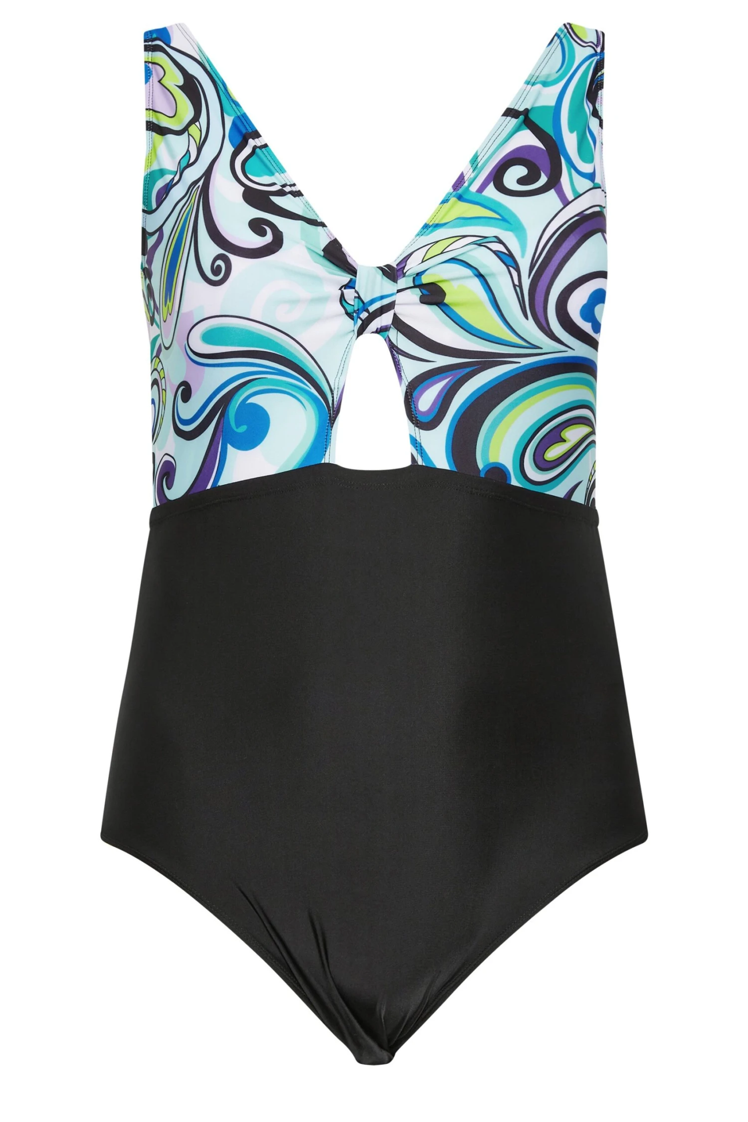 YOURS Curve Black Retro Swirl Print Keyhole Tummy Control Swimsuit 5 YOURS Curve Black Retro Swirl Print Keyhole Tummy Control Swimsuit - Image 5