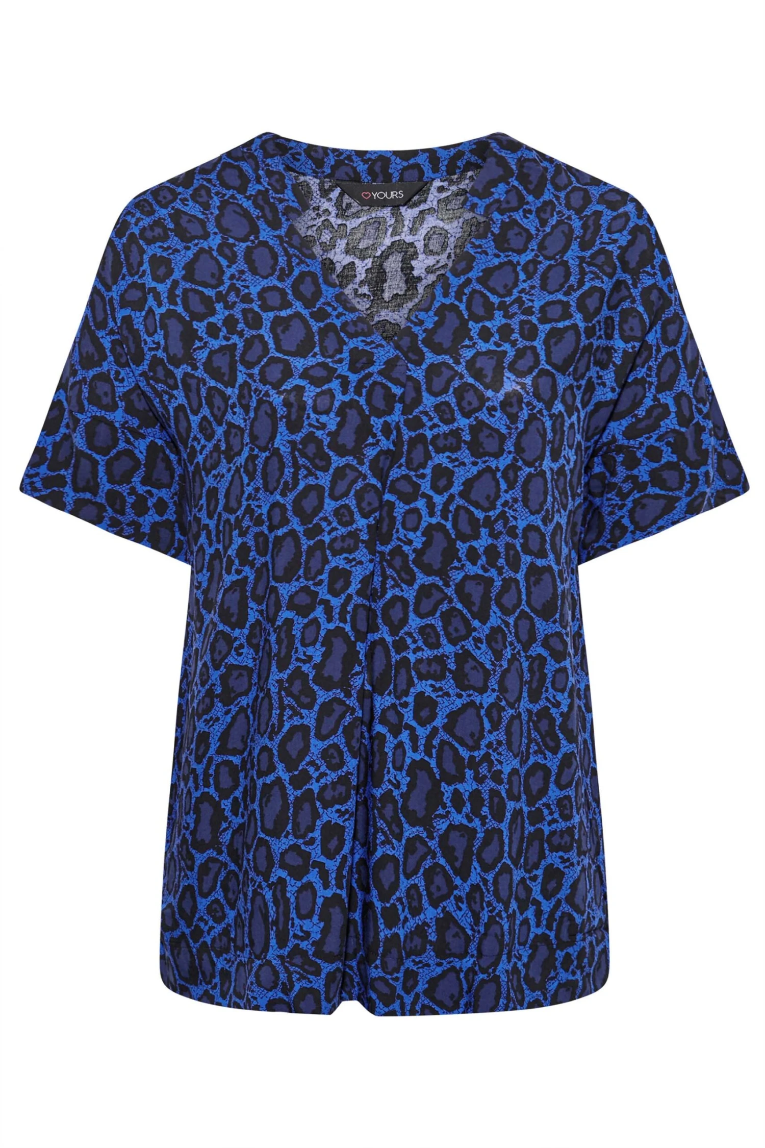 YOURS Curve Blue Leopard Print V-Neck Shirt 6 YOURS Curve Blue Leopard Print V-Neck Shirt - Image 6
