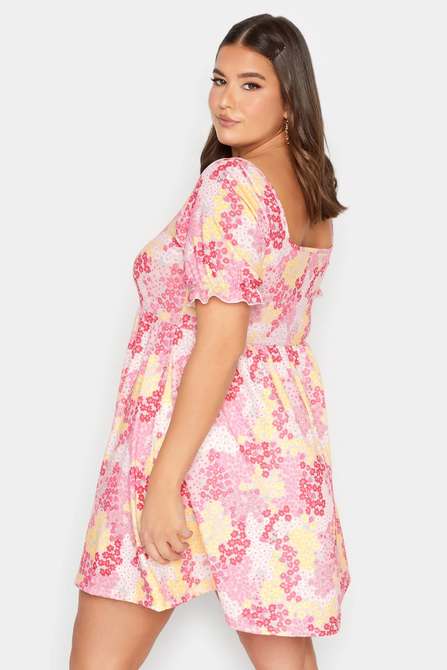 LIMITED COLLECTION Curve Pink Ditsy Floral Sweetheart Dress 2 LIMITED COLLECTION Curve Pink Ditsy Floral Sweetheart Dress - Image 2