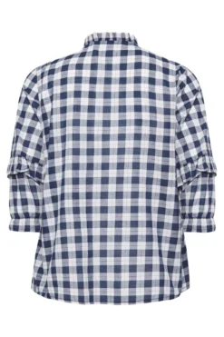 YOURS PETITE Curve Navy Blue Check Frill Shirt
