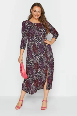 YOURS LONDON Curve Navy Blue Ditsy Floral Split Dress
