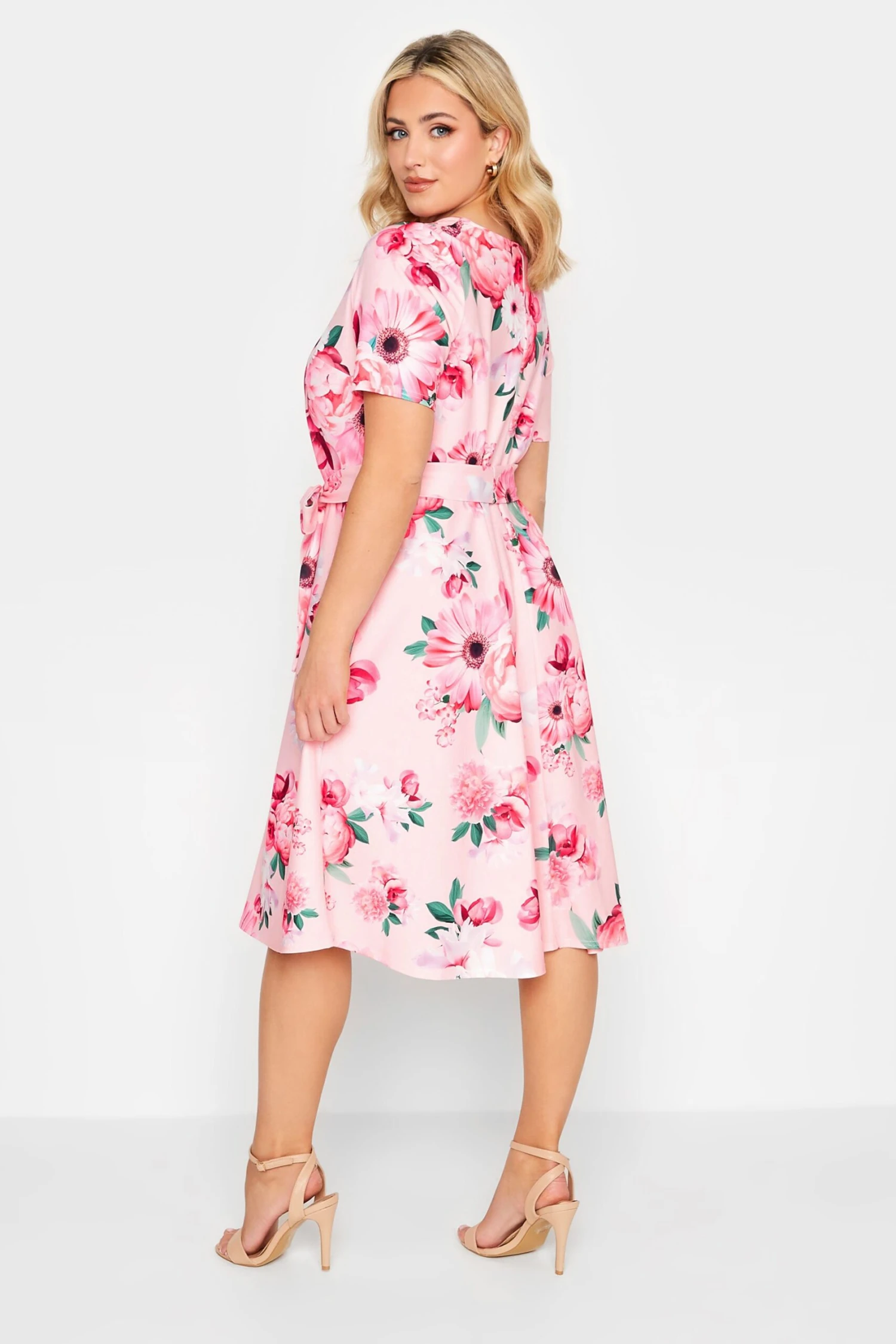 YOURS LONDON Curve Pink Floral Print Skater Dress 2 YOURS LONDON Curve Pink Floral Print Skater Dress - Image 2