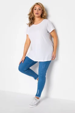 YOURS FOR GOOD Curve Mid Blue Cat Scratch Stretch JENNY Jeggings