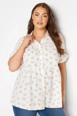 YOURS Curve White Floral Frill Detail Peplum Shirt -Outlet Stylo Wise Store 4166141d 73a9 4f 173215 D scaled