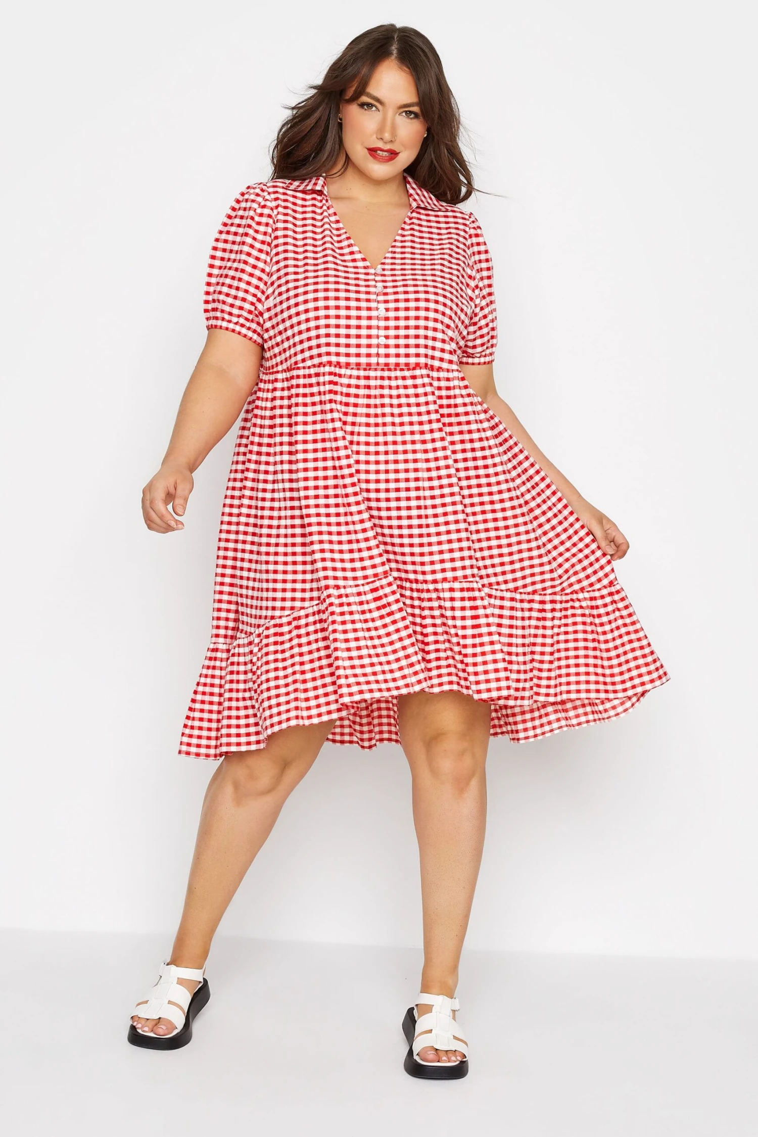 LIMITED COLLECTION Curve Red Gingham Dipped Hem Smock Dress 1 LIMITED COLLECTION Curve Red Gingham Dipped Hem Smock Dress