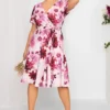 YOURS LONDON Curve Pink & Red Floral Skater Wrap Dress
