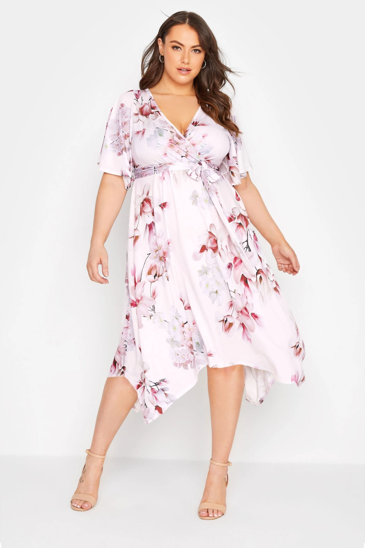 YOURS LONDON Curve Pink Floral Hanky Hem Dress 1 YOURS LONDON Curve Pink Floral Hanky Hem Dress