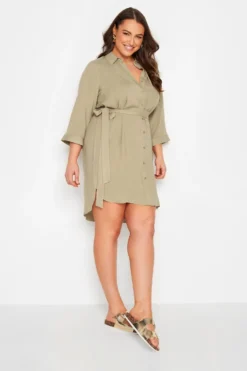 YOURS Curve Beige Brown Tie Waist Tunic Shirt
