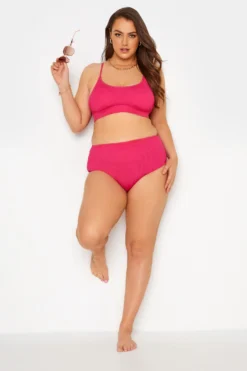 YOURS Curve Hot Pink Textured High Waisted Tummy Control Bikini Briefs
