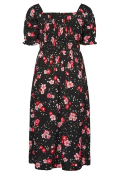 YOURS Curve Black Floral Print Shirred Midi Dress -Outlet Stylo Wise Store 43576523 6541 49 137284 Y scaled