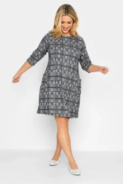 YOURS Curve Grey Check Print Soft Touch Tunic Dress