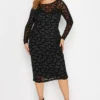YOURS LONDON Curve Black Flocked Mesh Bodycon Dress