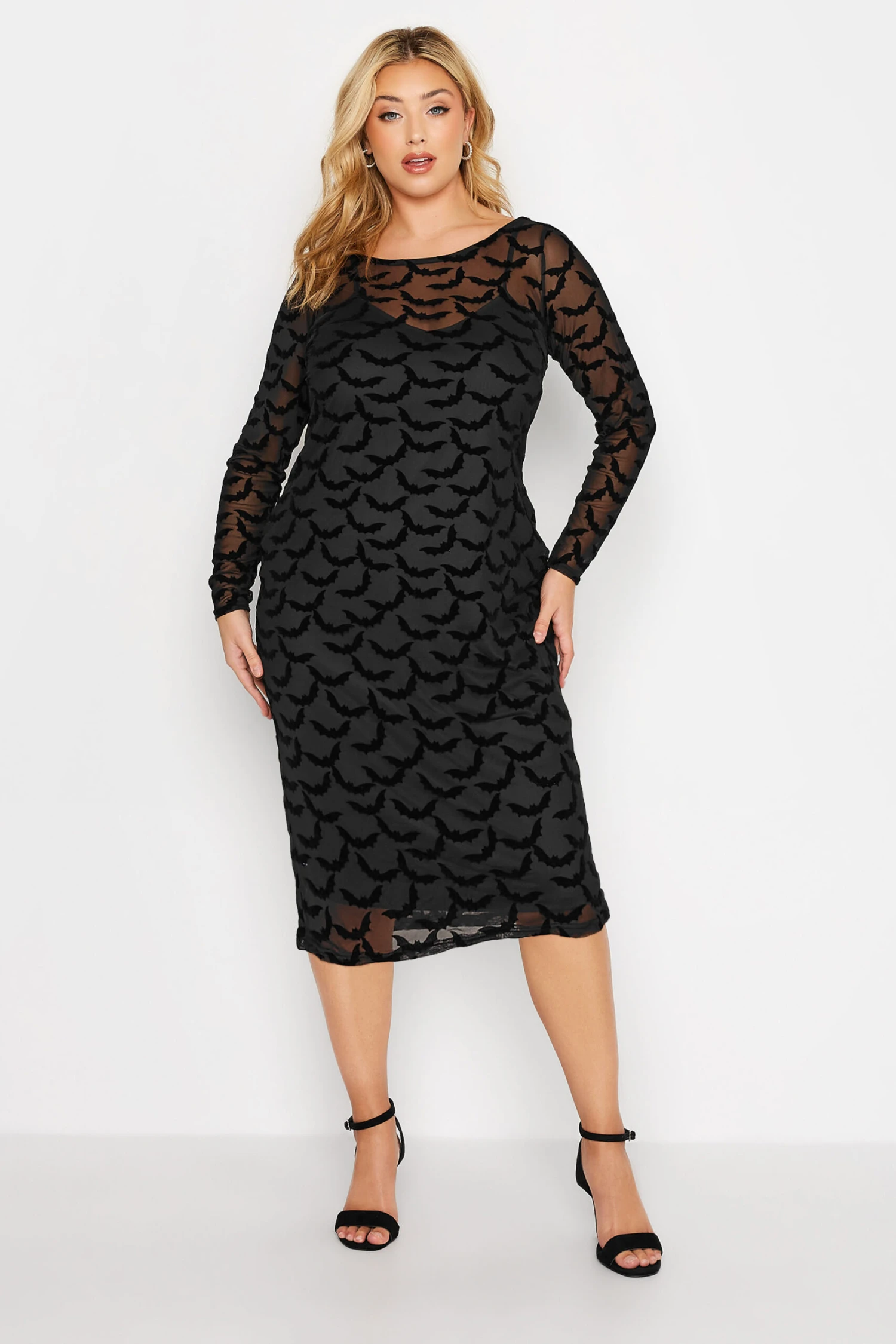 YOURS LONDON Curve Black Flocked Mesh Bodycon Dress 1 YOURS LONDON Curve Black Flocked Mesh Bodycon Dress