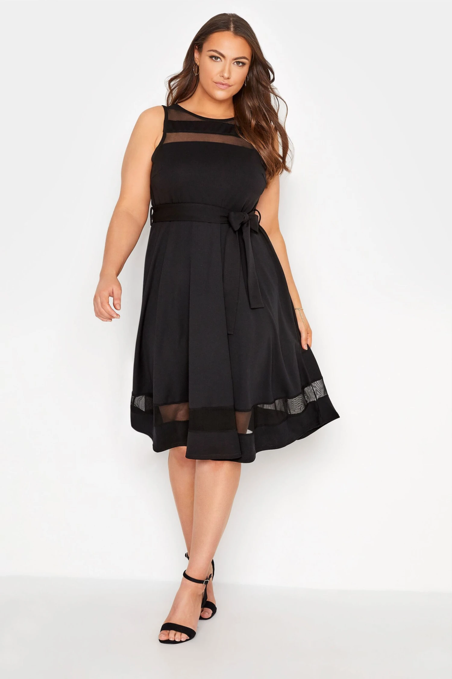 YOURS LONDON Curve Black Mesh Panel Skater Dress 1 YOURS LONDON Curve Black Mesh Panel Skater Dress