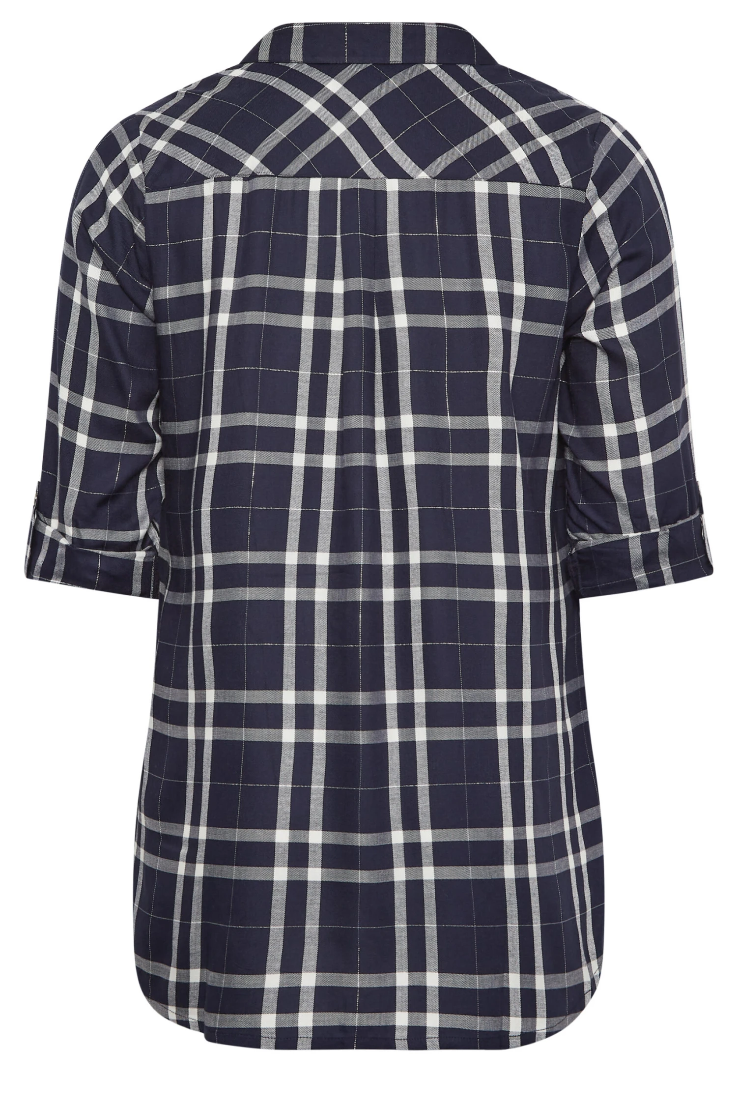 YOURS Curve Navy Blue Check Boyfriend Shirt 6 YOURS Curve Navy Blue Check Boyfriend Shirt - Image 6