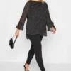 YOURS Curve Black Polka Dot Bell Sleeve Blouse