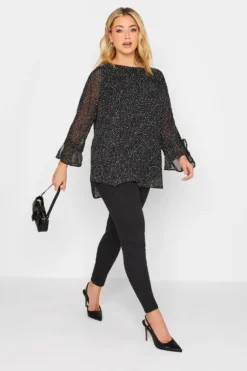 YOURS Curve Black Polka Dot Bell Sleeve Blouse