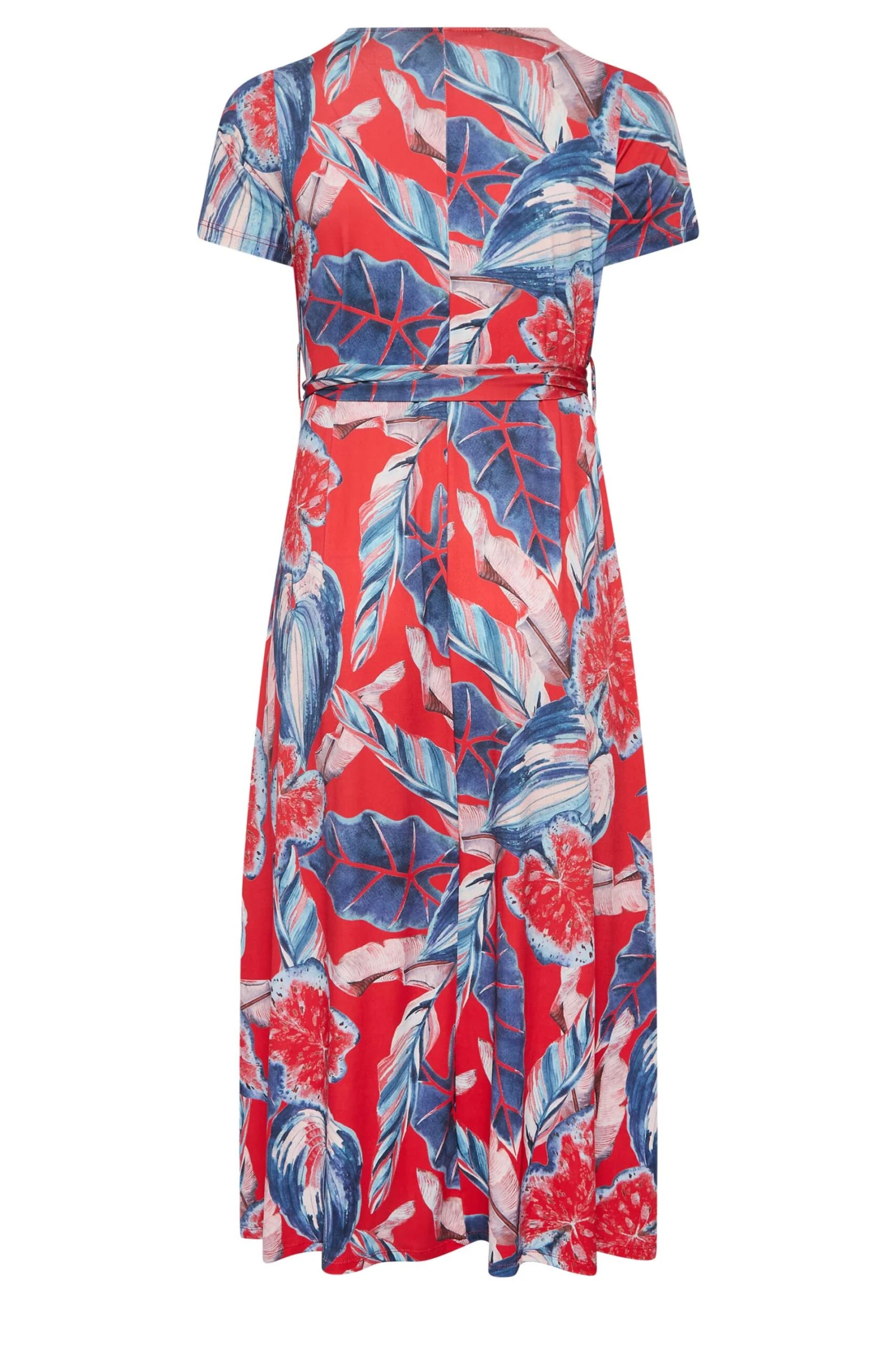 YOURS Curve Red Leaf Print Maxi Wrap Dress 6 YOURS Curve Red Leaf Print Maxi Wrap Dress - Image 6