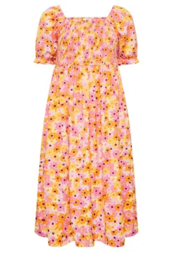 YOURS Curve Pink Floral Print Shirred Midi Dress -Outlet Stylo Wise Store 45ada7ac ea01 4f 137321 X scaled