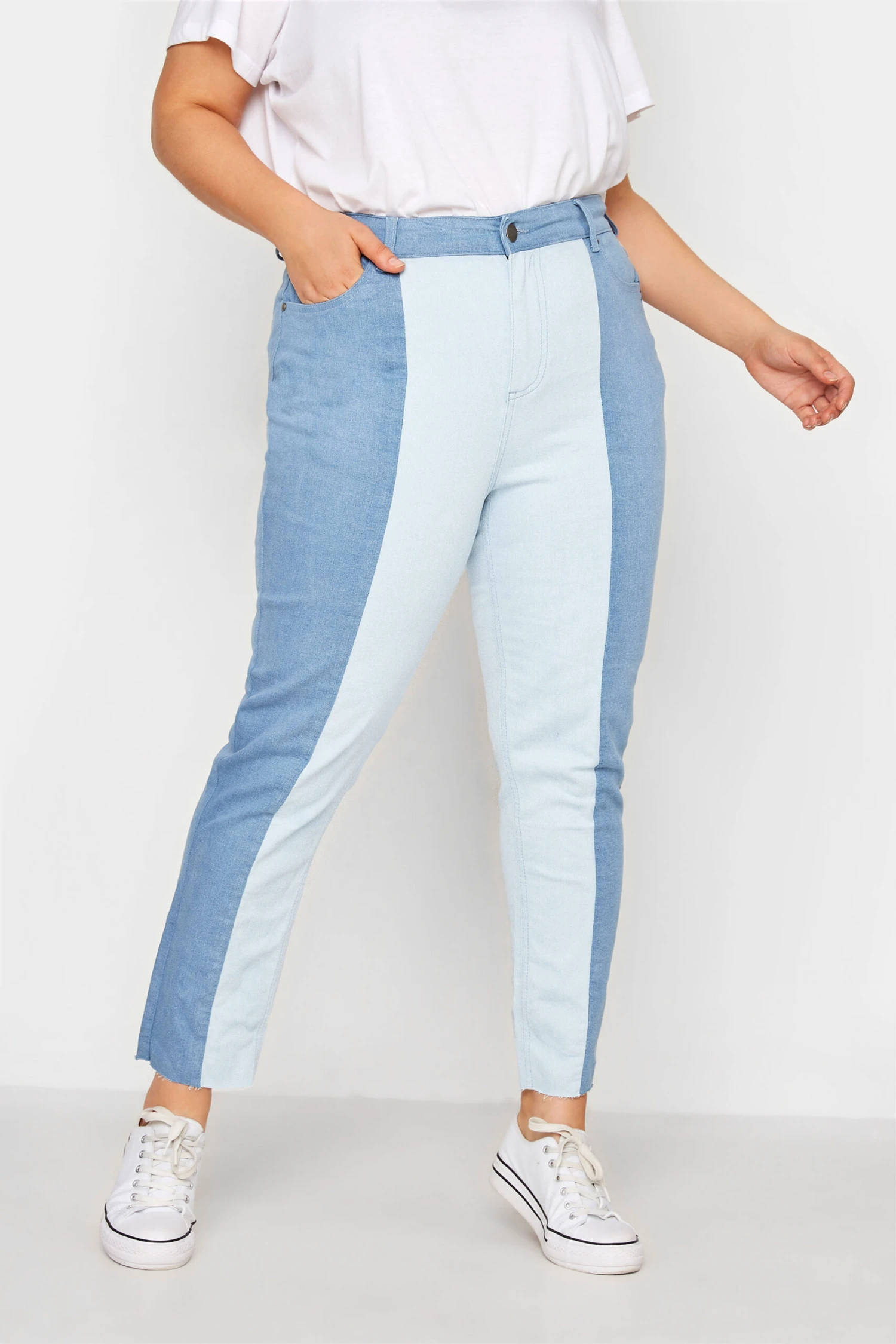 YOURS Curve Blue Two Tone Stretch MOM Jeans 5 YOURS Curve Blue Two Tone Stretch MOM Jeans - Image 5