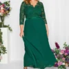 YOURS LONDON Curve Forest Green Lace Pleated Maxi Dress