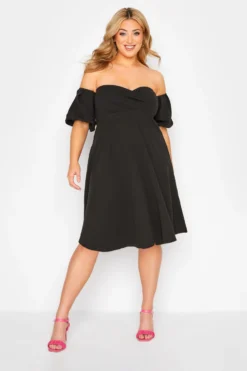 YOURS LONDON Curve Black Bardot Skater Dress