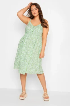 YOURS Curve Green Ditsy Floral Strappy Sundress