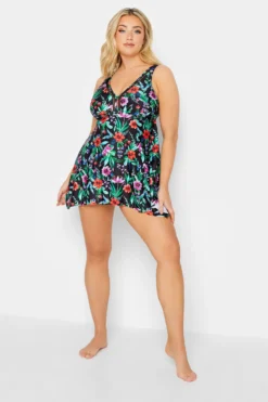 YOURS Curve Black Floral Print Tankini Top