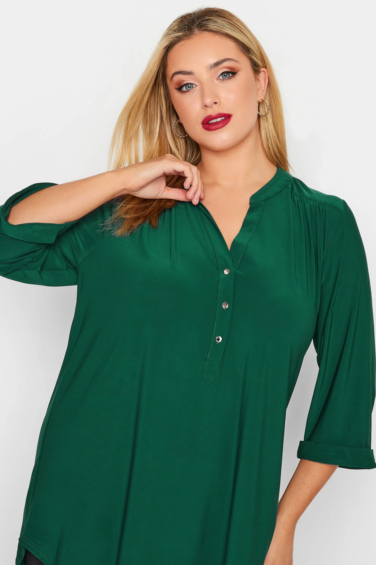 YOURS LONDON Curve Green Half Placket Shirt 3 YOURS LONDON Curve Green Half Placket Shirt - Image 3