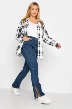 YOURS Curve Blue Side Split Stretch Straight Leg Jeans