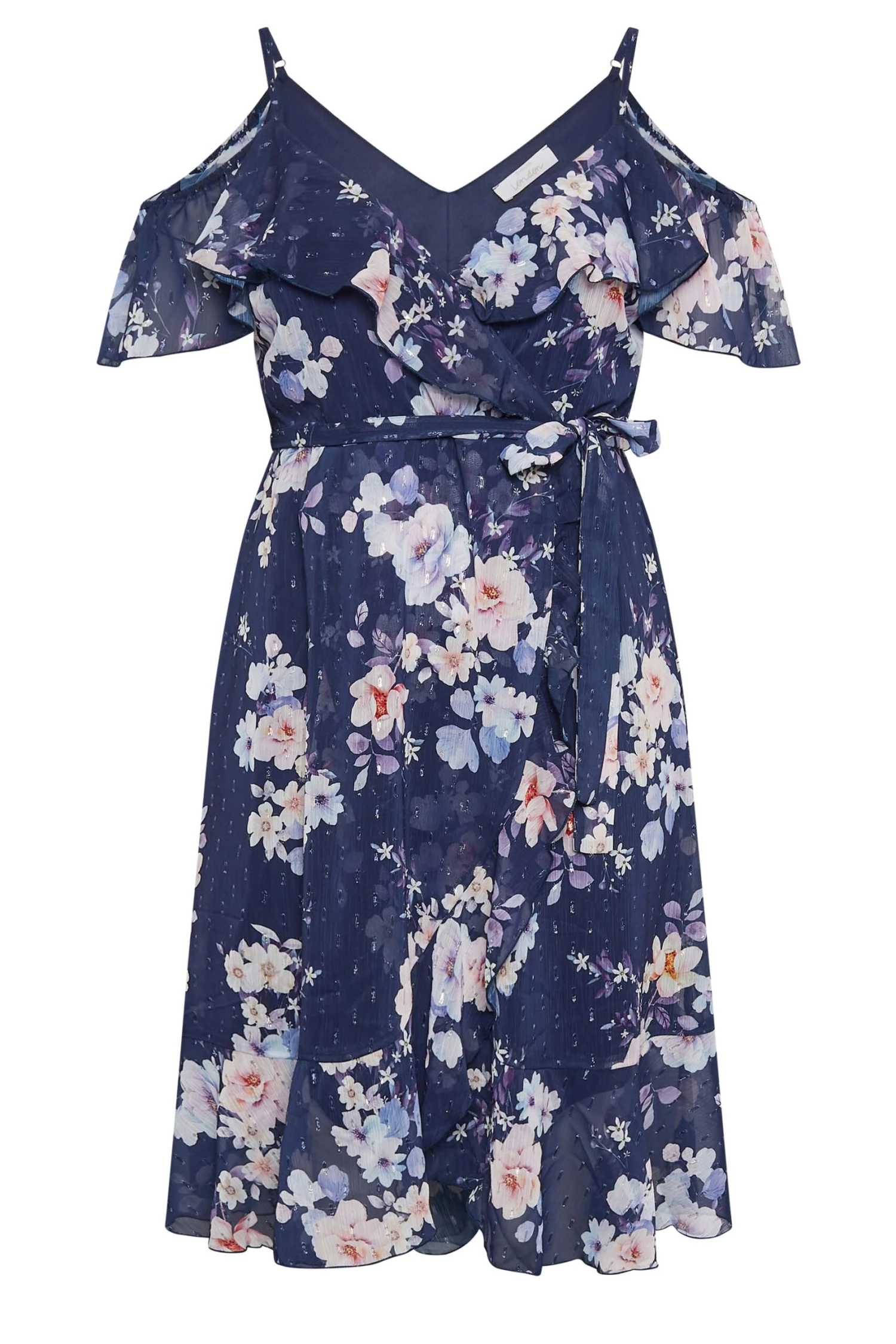 YOURS LONDON Curve Blue Floral Cold Shoulder Wrap Dress 5 YOURS LONDON Curve Blue Floral Cold Shoulder Wrap Dress - Image 5