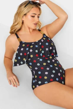 YOURS Curve Black Daisy Print Frill Chain Tummy Control Swimsuit -Outlet Stylo Wise Store 4a5d5f8c 12a1 41 150271 D scaled