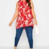 YOURS Curve Red Floral Pleat Detail Top