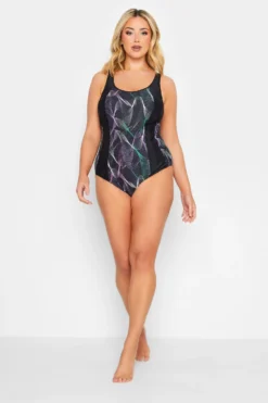 Curve Black Wavelength Print Active Tummy Control Swimsuit