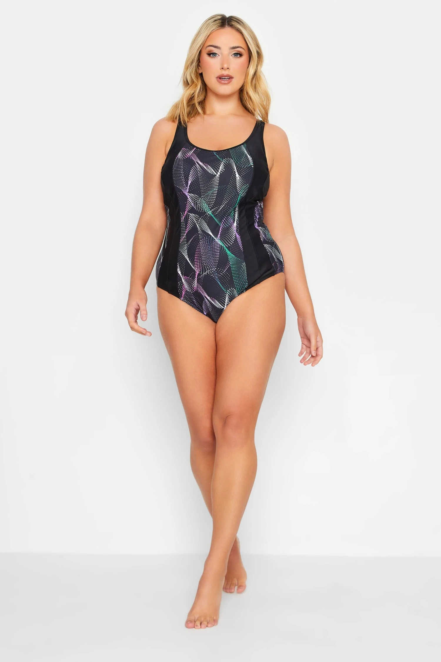 Curve Black Wavelength Print Active Tummy Control Swimsuit 1 Curve Black Wavelength Print Active Tummy Control Swimsuit