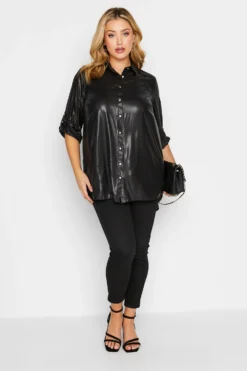 YOURS Curve Black Shimmer Button Through Shirt