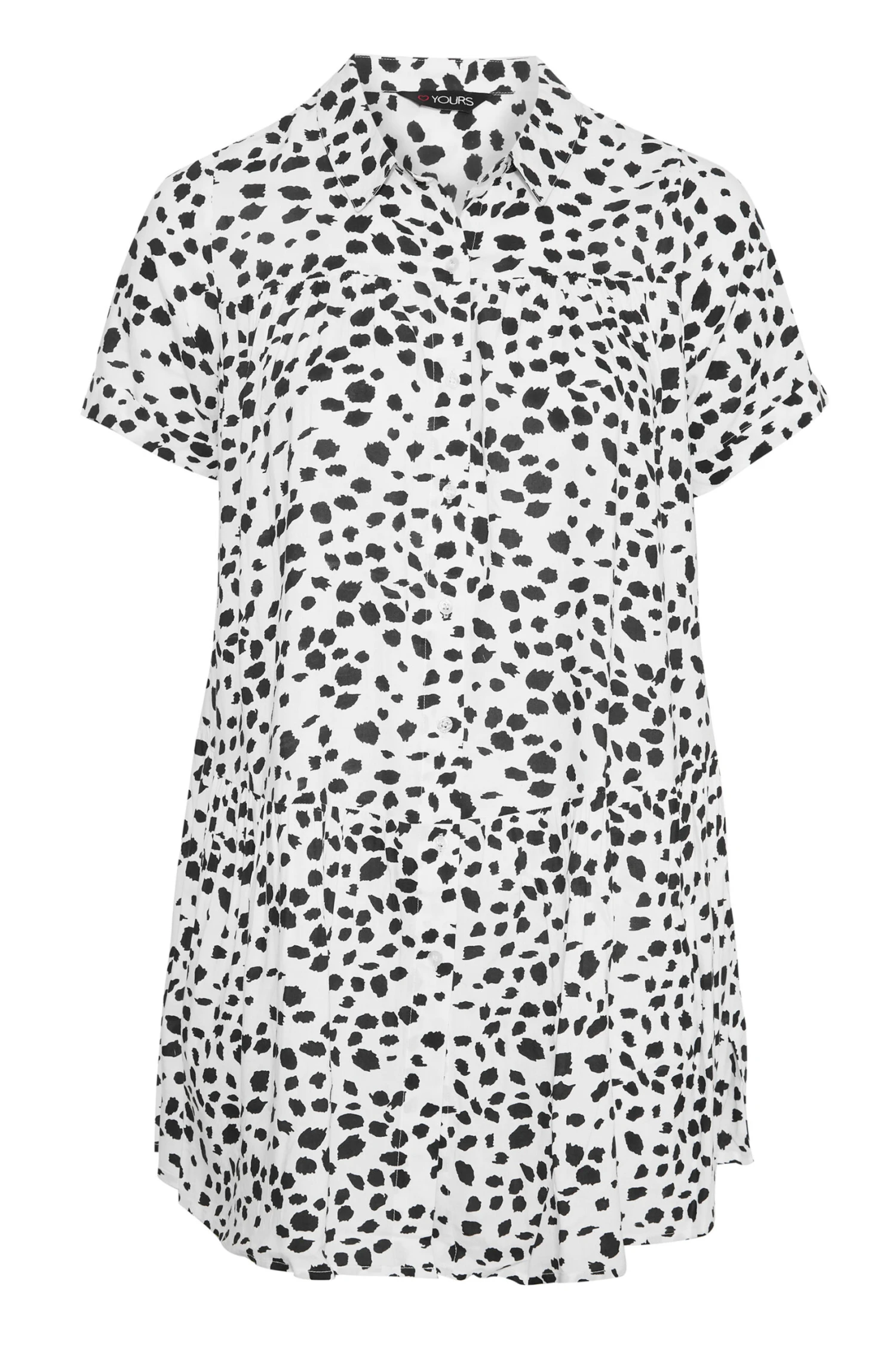 YOURS Curve White Dalmatian Print Tiered Short Sleeve Shirt 5 YOURS Curve White Dalmatian Print Tiered Short Sleeve Shirt - Image 5