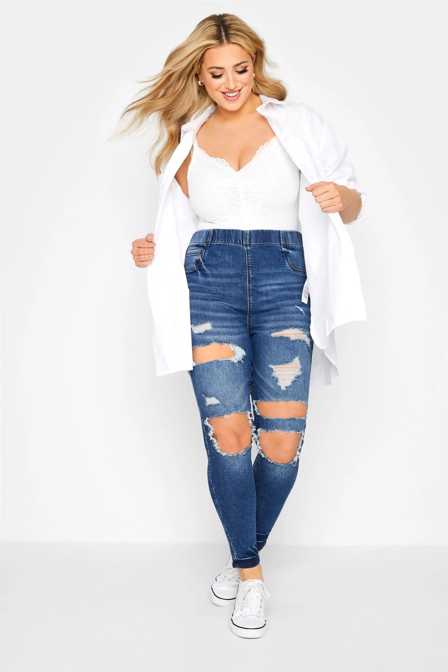 YOURS FOR GOOD Curve Blue Ripped Stretch JENNY Jeggings 1 YOURS FOR GOOD Curve Blue Ripped Stretch JENNY Jeggings