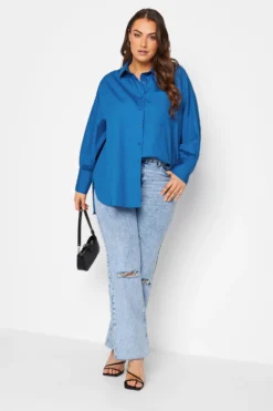 YOURS Curve Blue Oversized Poplin Shirt