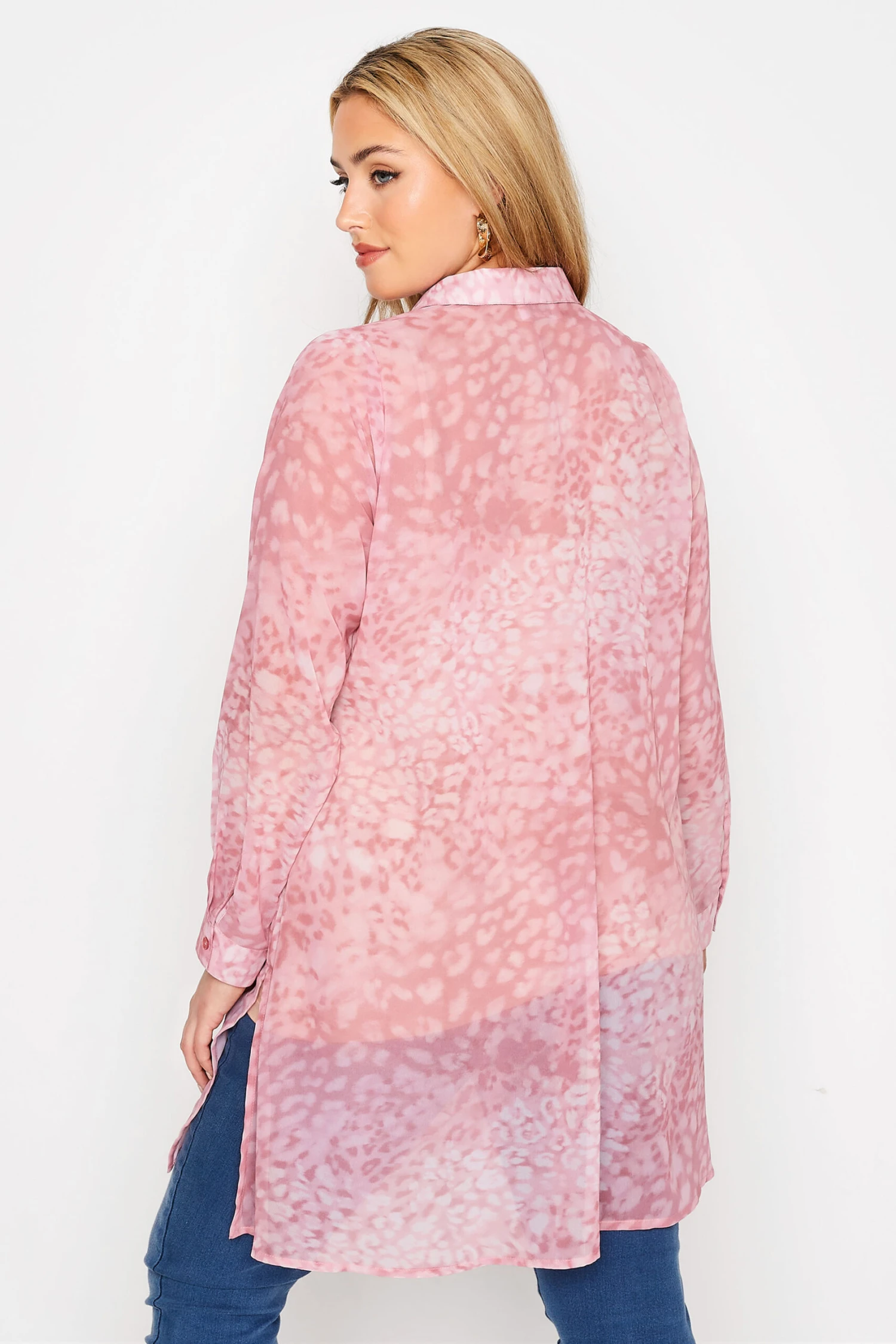 YOURS LONDON Curve Pink Leopard Print Chiffon Shirt 2 YOURS LONDON Curve Pink Leopard Print Chiffon Shirt - Image 2