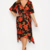 YOURS LONDON Curve Black & Red Floral Hanky Hem Dress