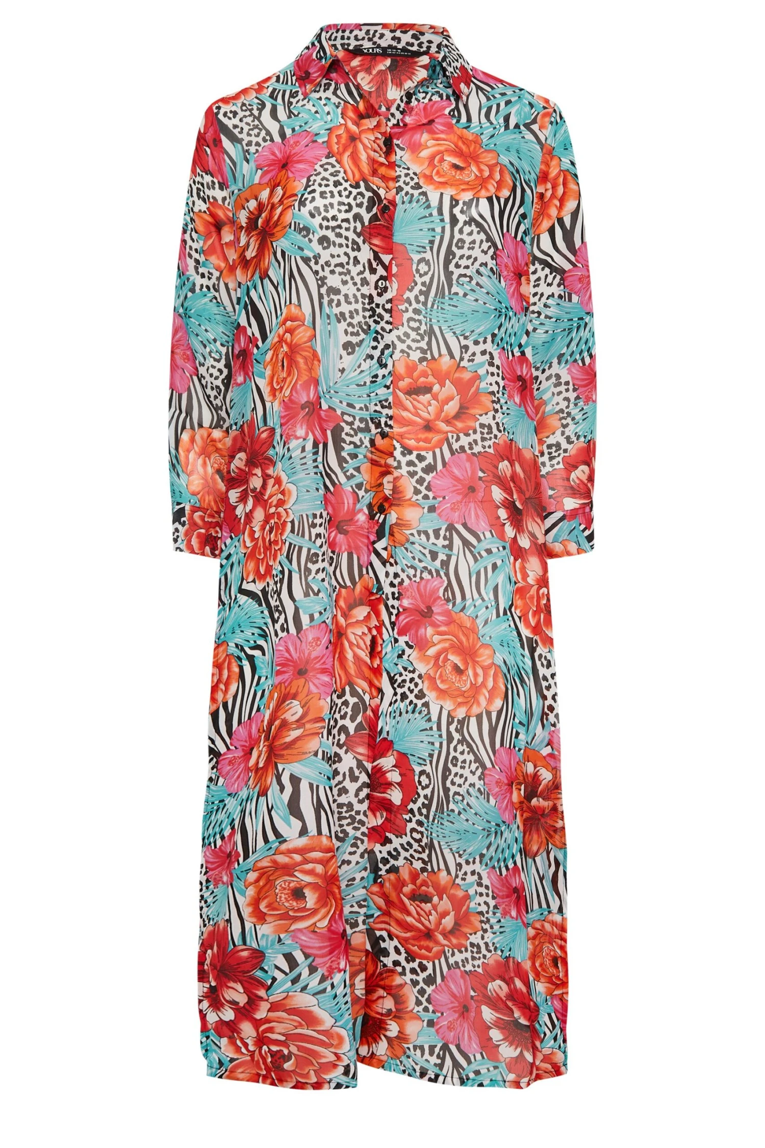 YOURS Curve Pink Floral Animal Print Longline Beach Shirt 5 YOURS Curve Pink Floral Animal Print Longline Beach Shirt - Image 5