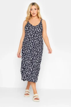 YOURS Curve Navy Blue Animal Print Beach Dress