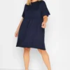 YOURS Curve Navy Blue Frill Sleeve Smock Dress