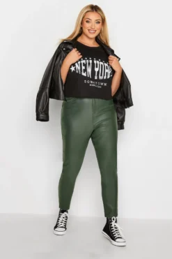 YOURS Curve Green Coated Skinny Stretch AVA Jeans